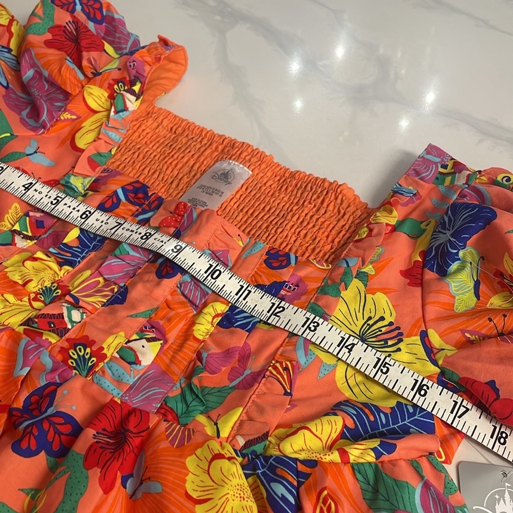 Disney Bright Orange Floral & Butterfly Midi Dress with Puff Sleeves - Picture 12 of 13
